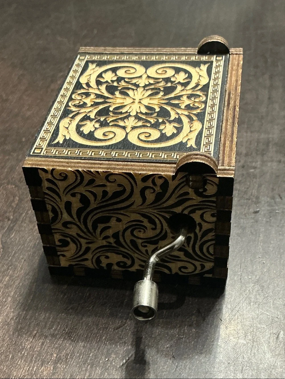 Hand-Crank Wooden Music Box - 